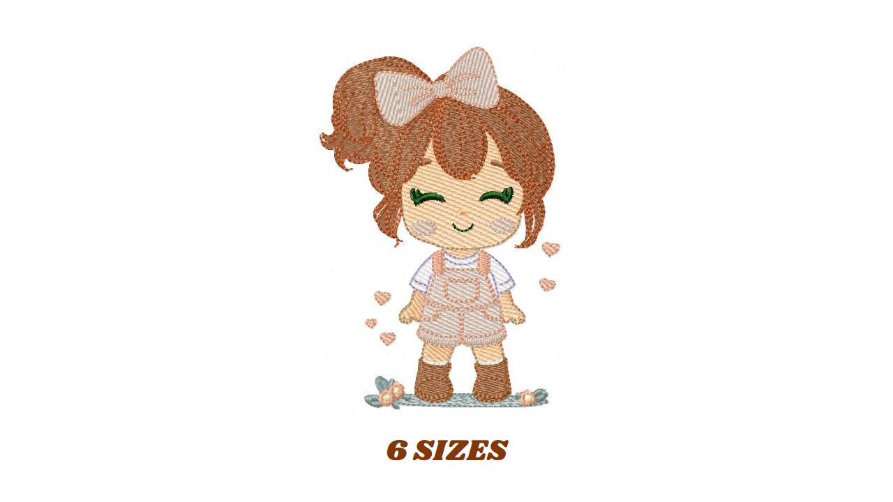 Baby Girl embroidery designs - Girl with lace and overall machine embroidery pattern - Girl with long hair file - Instant download pes jef