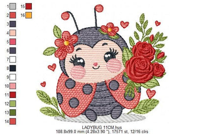 Ladybug with roses embroidery designs - Garden Animal with flowers machine embroidery pattern - Insect life file - Instant download pes jef