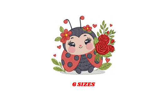 Ladybug with roses embroidery designs - Garden Animal with flowers machine embroidery pattern - Insect life file - Instant download pes jef