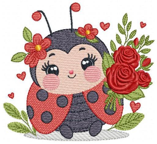 Ladybug with roses embroidery designs - Garden Animal with flowers machine embroidery pattern - Insect life file - Instant download pes jef