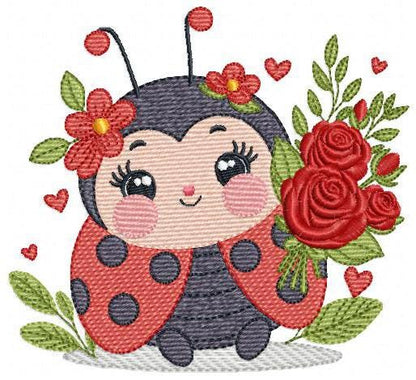 Ladybug with roses embroidery designs - Garden Animal with flowers machine embroidery pattern - Insect life file - Instant download pes jef