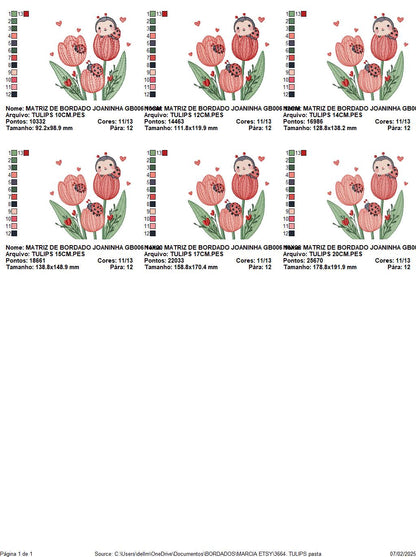Flowers embroidery designs - Tulips with ladybuy machine embroidery pattern - Red Roses file - Kitchen Grandma Towel - Instant download pes