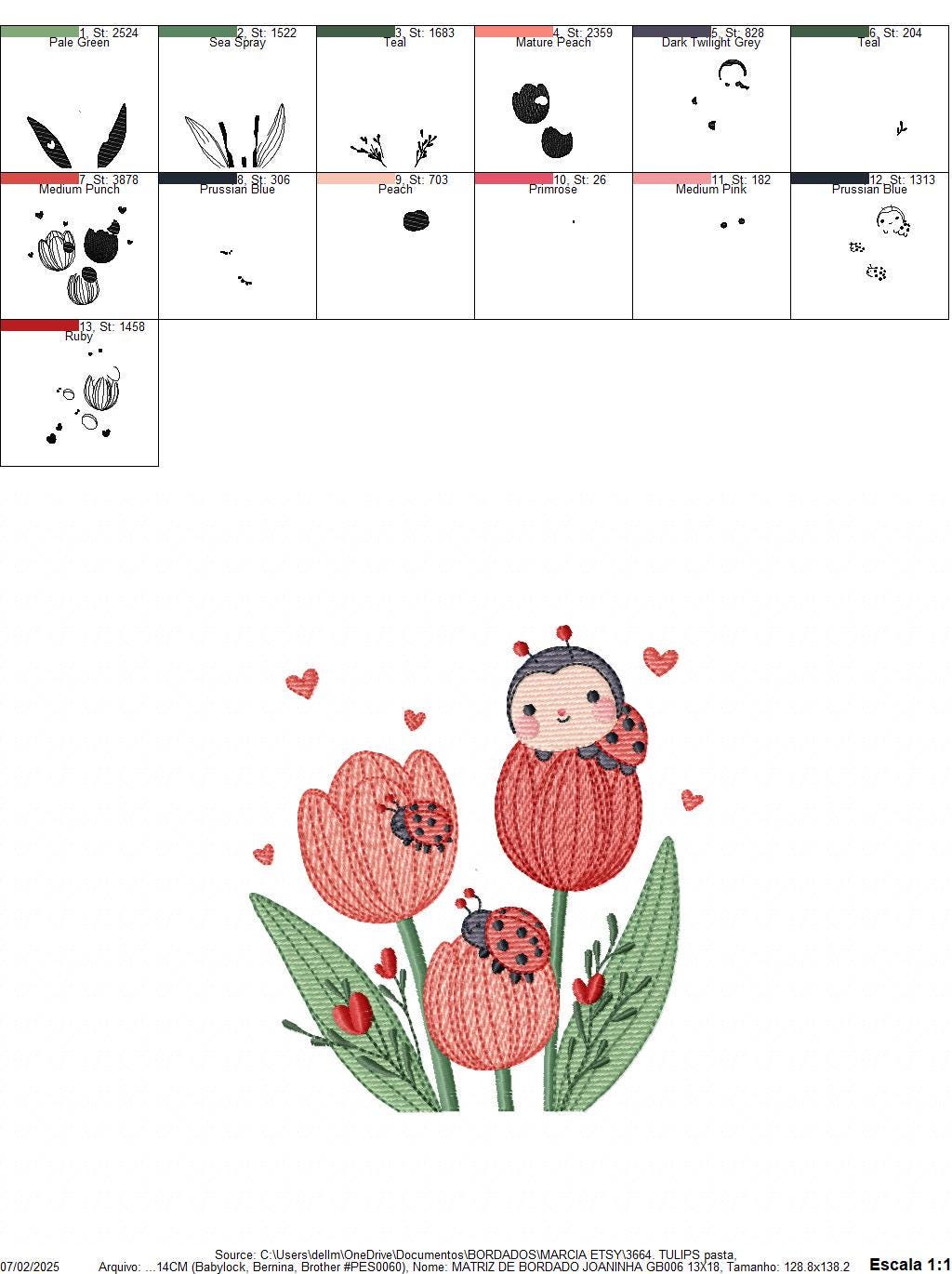 Flowers embroidery designs - Tulips with ladybuy machine embroidery pattern - Red Roses file - Kitchen Grandma Towel - Instant download pes