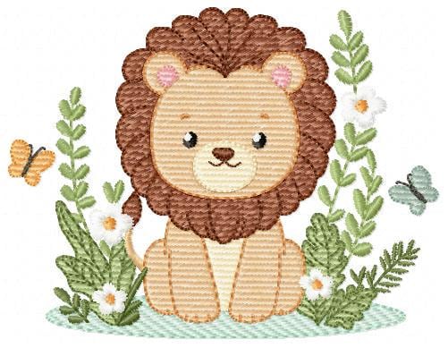 Lion embroidery designs - Safari wild animal machine embroidery pattern - Baby boy file - Flowers, Plants, Butterfly - Instant download pes