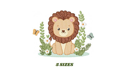 Lion embroidery designs - Safari wild animal machine embroidery pattern - Baby boy file - Flowers, Plants, Butterfly - Instant download pes