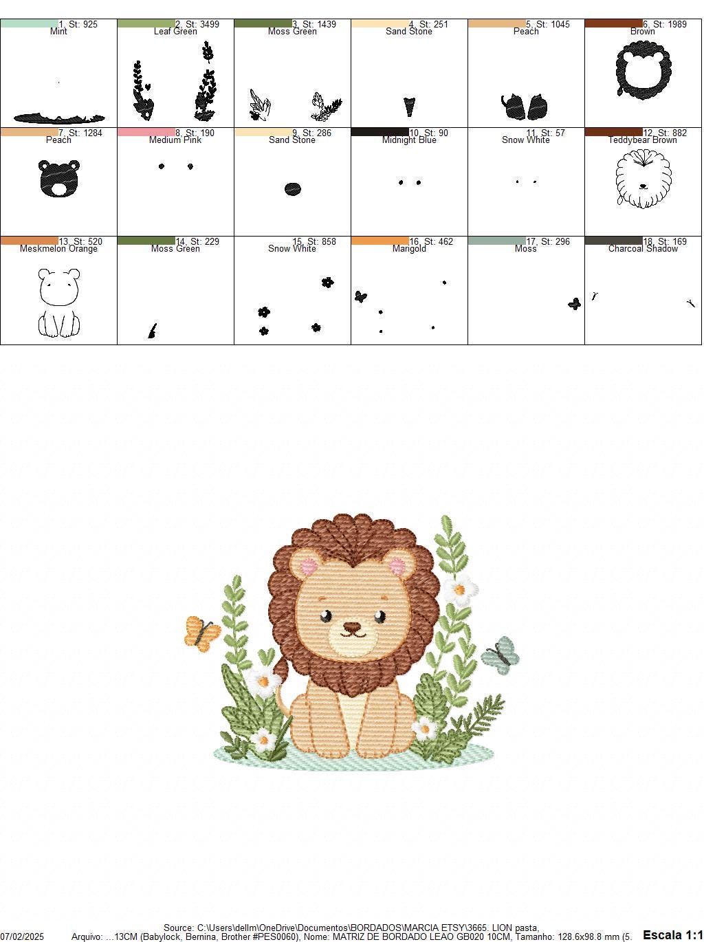 Lion embroidery designs - Safari wild animal machine embroidery pattern - Baby boy file - Flowers, Plants, Butterfly - Instant download pes
