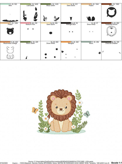 Lion embroidery designs - Safari wild animal machine embroidery pattern - Baby boy file - Flowers, Plants, Butterfly - Instant download pes