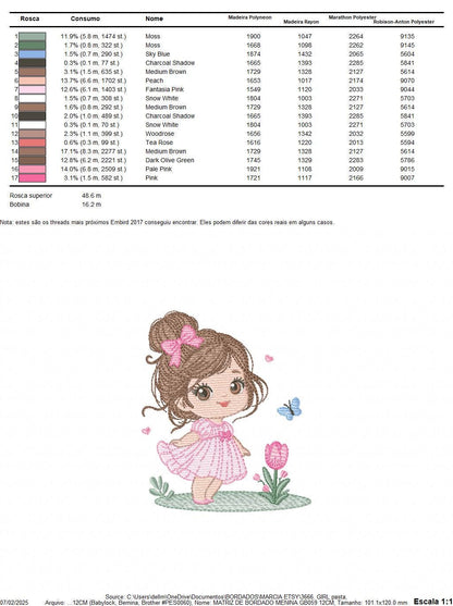 Baby girl embroidery designs - Girl with long hair bun machine embroidery pattern - Princess with flowers file - Instant download pes jef