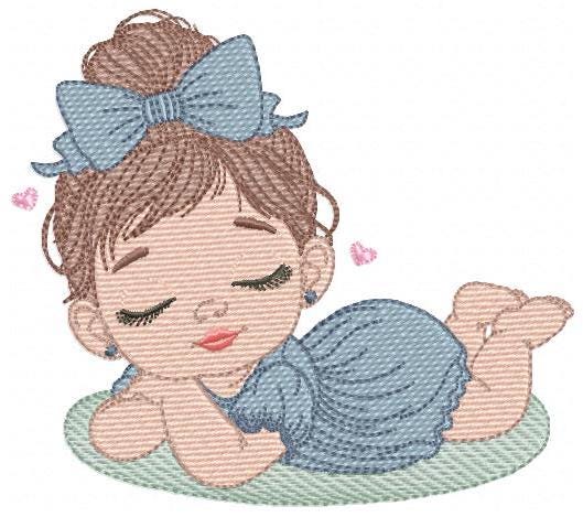 Sleeping Baby girl embroidery designs - Laying Child with long hair machine embroidery pattern - Princess embroidery file - Instant download