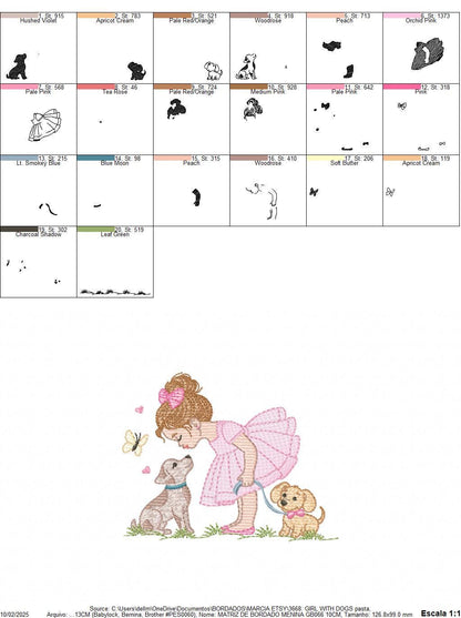 Baby Girl with dogs embroidery designs - Dogwalker machine embroidery pattern - Girl with puppies file - Instant digital download pes jef