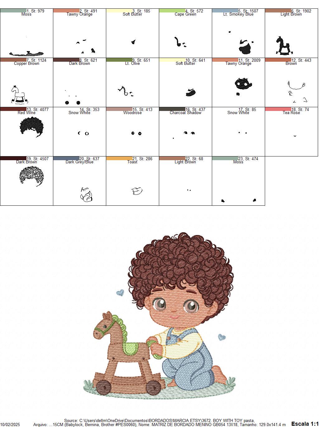 Boy with toy horse embroidery designs - Baby Boy with black curly hair machine embroidery pattern - Kid playing with toys - instant download