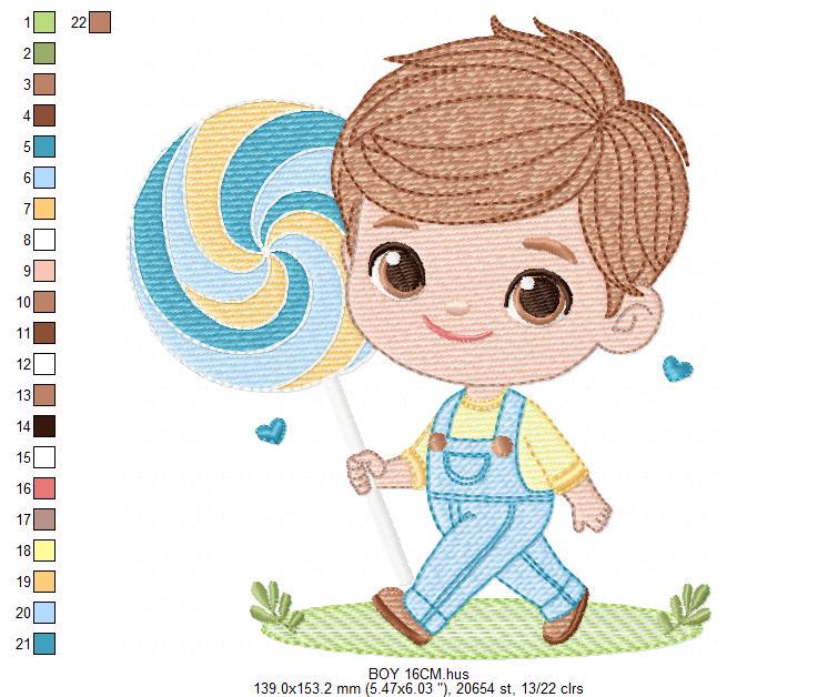 Baby boy embroidery design - Boy with lollipop machine embroidery pattern - Kid with overall embroidery file - Instant download pes jef dst