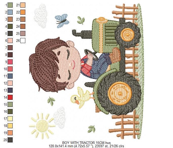 Boy with tractor embroidery designs - Baby Farmer machine embroidery pattern - Tractor embroidery file - Instant download pes jef dst hus