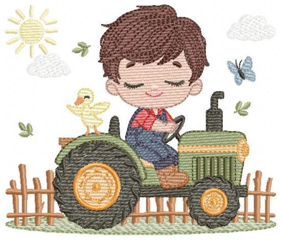 Boy with tractor embroidery designs - Baby Farmer machine embroidery pattern - Tractor embroidery file - Instant download pes jef dst hus