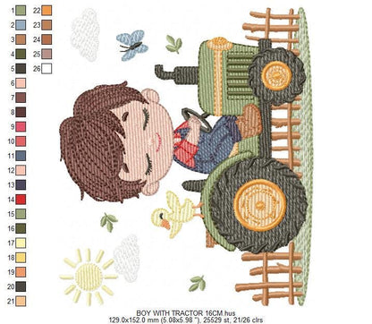 Boy with tractor embroidery designs - Baby Farmer machine embroidery pattern - Tractor embroidery file - Instant download pes jef dst hus