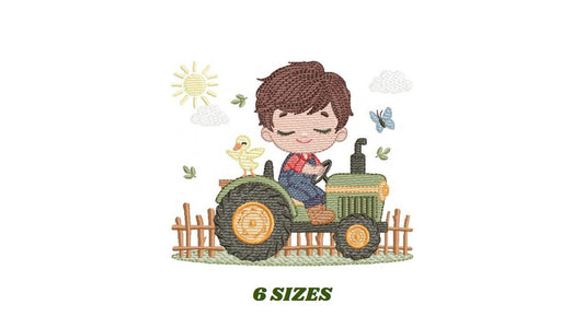 Boy with tractor embroidery designs - Baby Farmer machine embroidery pattern - Tractor embroidery file - Instant download pes jef dst hus