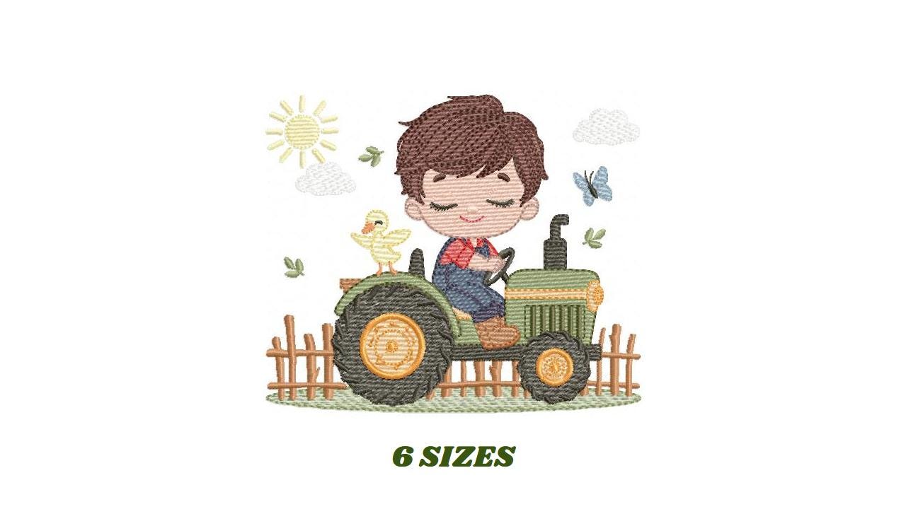 Boy with tractor embroidery designs - Baby Farmer machine embroidery pattern - Tractor embroidery file - Instant download pes jef dst hus