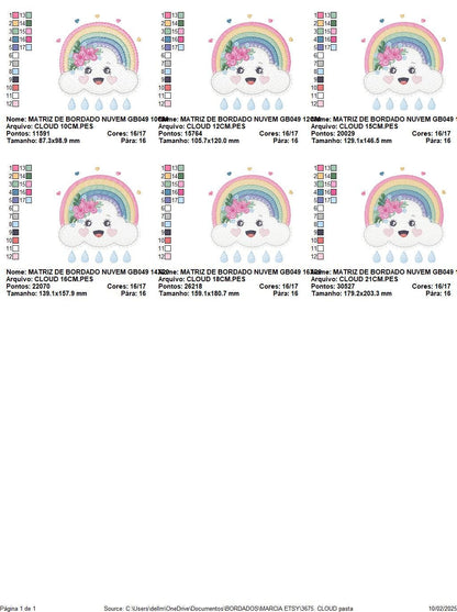 Raining Cloud embroidery design - Colorful Rainbow machine embroidery pattern - Cloud with happy face - Instant digital download pes jef dst
