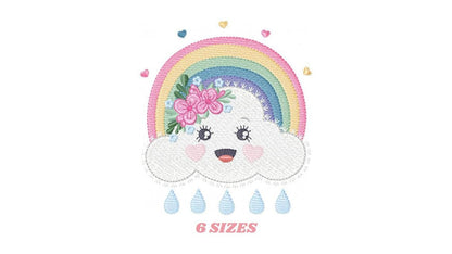 Raining Cloud embroidery design - Colorful Rainbow machine embroidery pattern - Cloud with happy face - Instant digital download pes jef dst