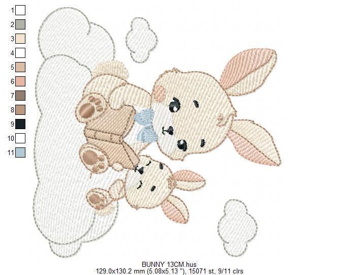 Bunny reading embroidery design - Rabbit with cub machine embroidery pattern - Baby boy reading a book file - Instant download pes jef hus