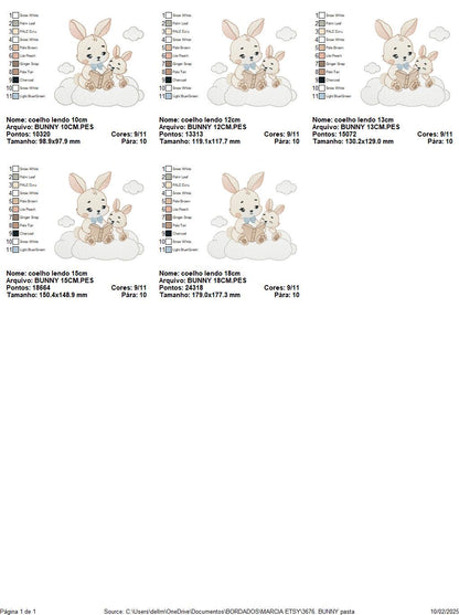 Bunny reading embroidery design - Rabbit with cub machine embroidery pattern - Baby boy reading a book file - Instant download pes jef hus