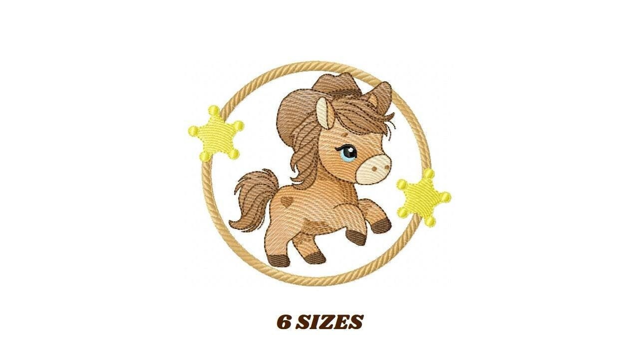 Horse embroidery design - Ranch Farm Animal machine embroidery pattern - Cowboy Horse with hat bandana and frame file - Instant download pes