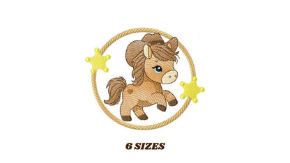 Horse embroidery design - Ranch Farm Animal machine embroidery pattern - Cowboy Horse with hat bandana and frame file - Instant download pes