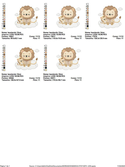 Lion reading embroidery designs - Safari wild animal with cub machine embroidery pattern - Baby boy reading file - Instant download pes jef