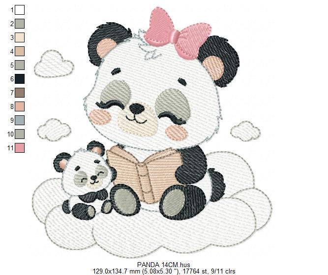 Mama Panda reading a book with baby girl embroidery design - Female Animal machine embroidery pattern - Instant download pes jef dst hus vp3
