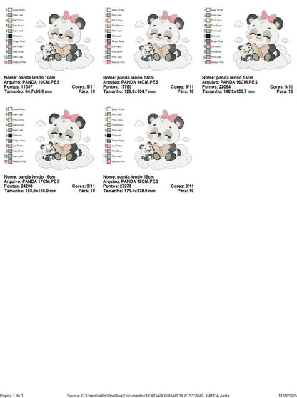 Mama Panda reading a book with baby girl embroidery design - Female Animal machine embroidery pattern - Instant download pes jef dst hus vp3