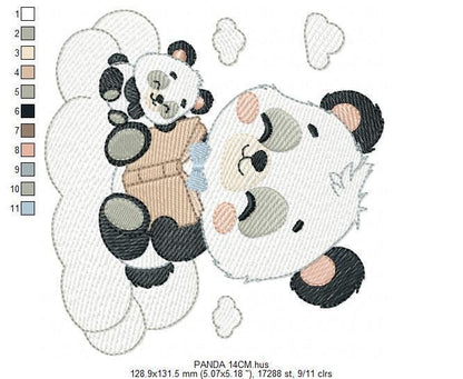 Panda reading embroidery design - Animal with cub machine embroidery pattern - Baby boy reading a book file - Instant download pes jef dst