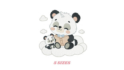 Panda reading embroidery design - Animal with cub machine embroidery pattern - Baby boy reading a book file - Instant download pes jef dst