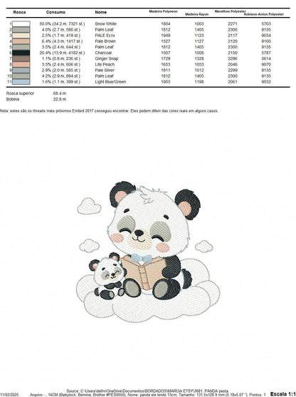 Panda reading embroidery design - Animal with cub machine embroidery pattern - Baby boy reading a book file - Instant download pes jef dst