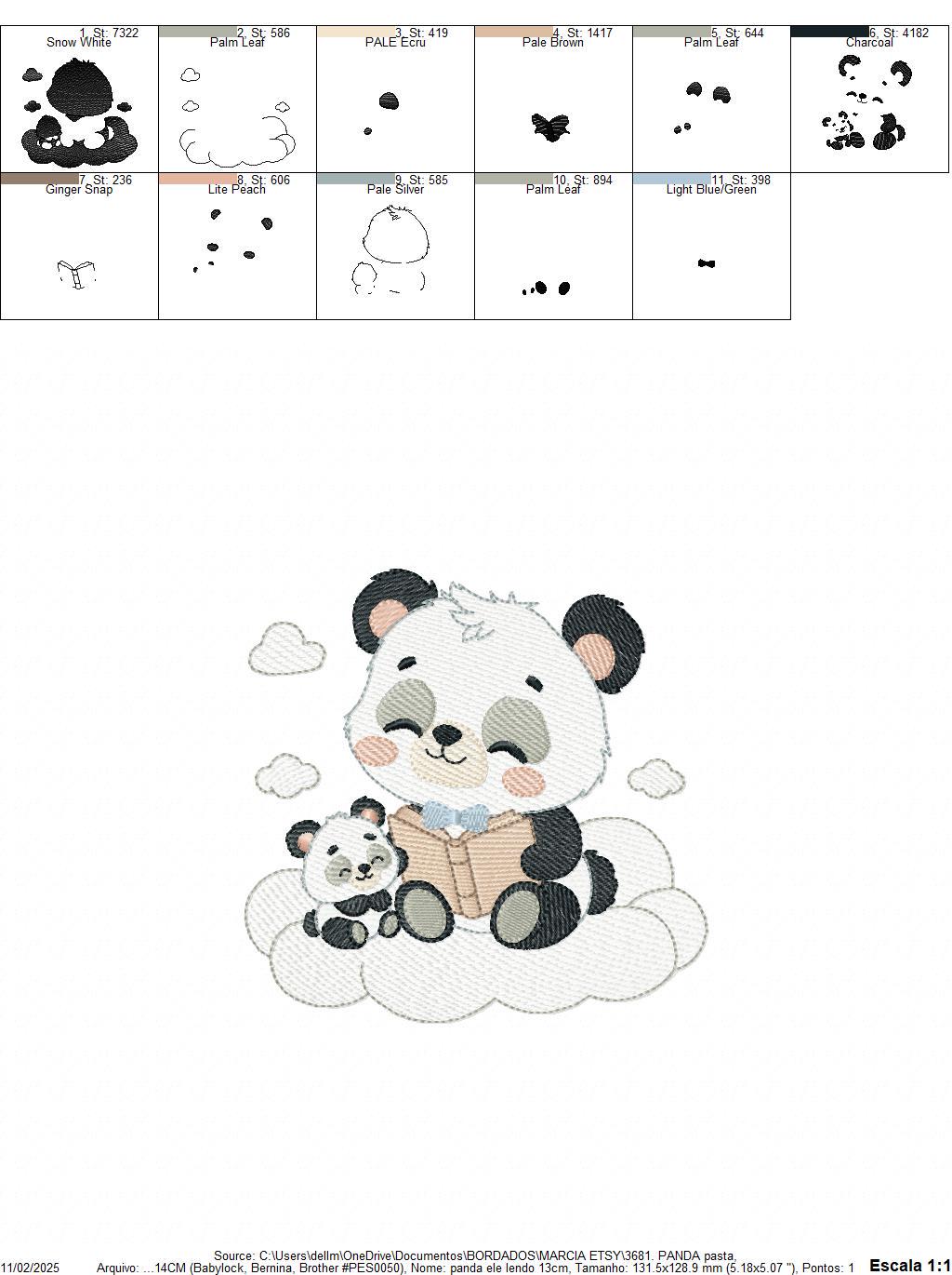 Panda reading embroidery design - Animal with cub machine embroidery pattern - Baby boy reading a book file - Instant download pes jef dst