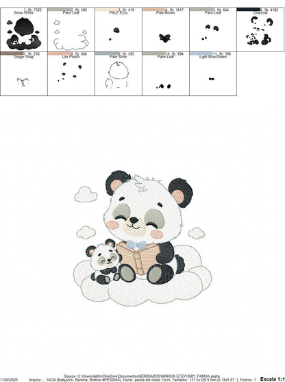 Panda reading embroidery design - Animal with cub machine embroidery pattern - Baby boy reading a book file - Instant download pes jef dst