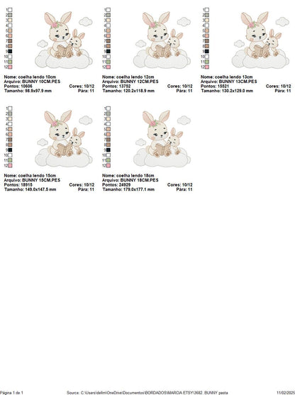 Bunny mother with baby girl embroidery design - Female Rabbit reading a book machine embroidery pattern - Instant download pes jef dst hus