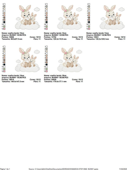 Bunny mother with baby girl embroidery design - Female Rabbit reading a book machine embroidery pattern - Instant download pes jef dst hus