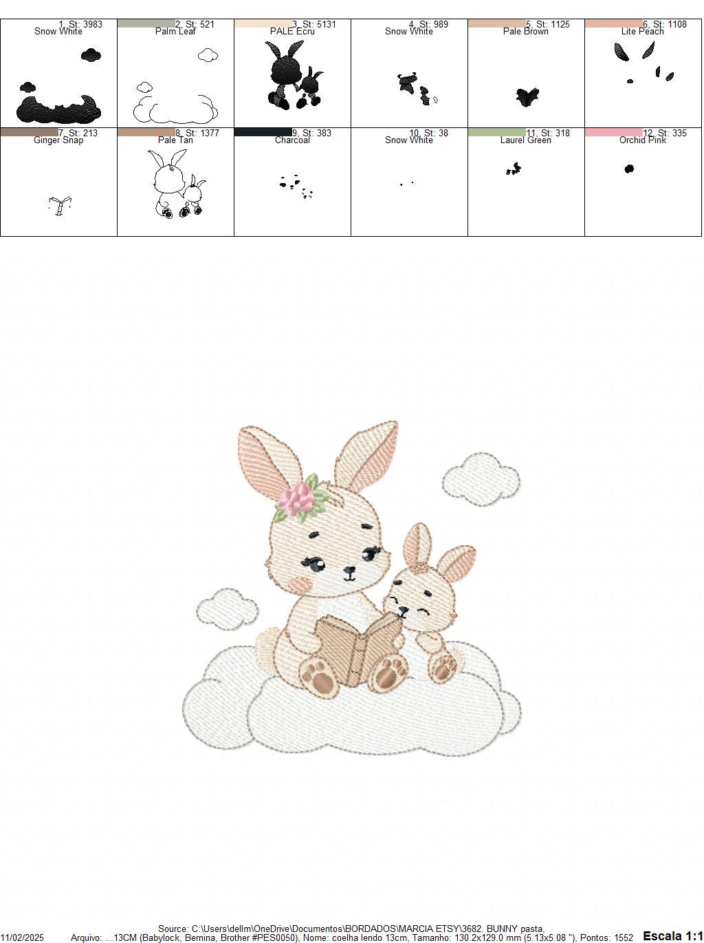 Bunny mother with baby girl embroidery design - Female Rabbit reading a book machine embroidery pattern - Instant download pes jef dst hus