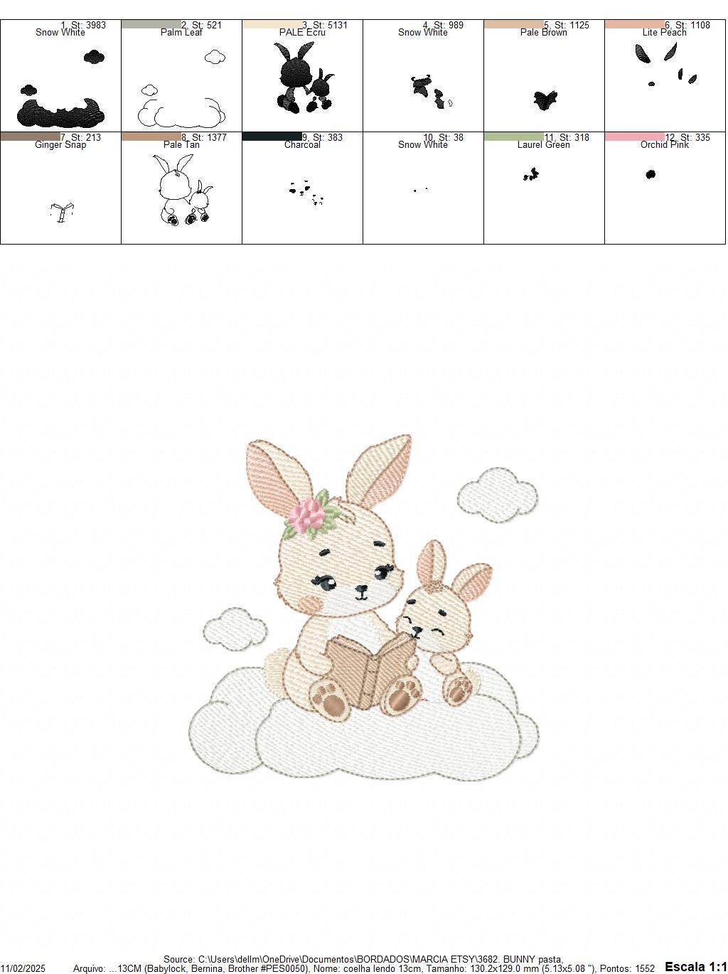 Bunny mother with baby girl embroidery design - Female Rabbit reading a book machine embroidery pattern - Instant download pes jef dst hus