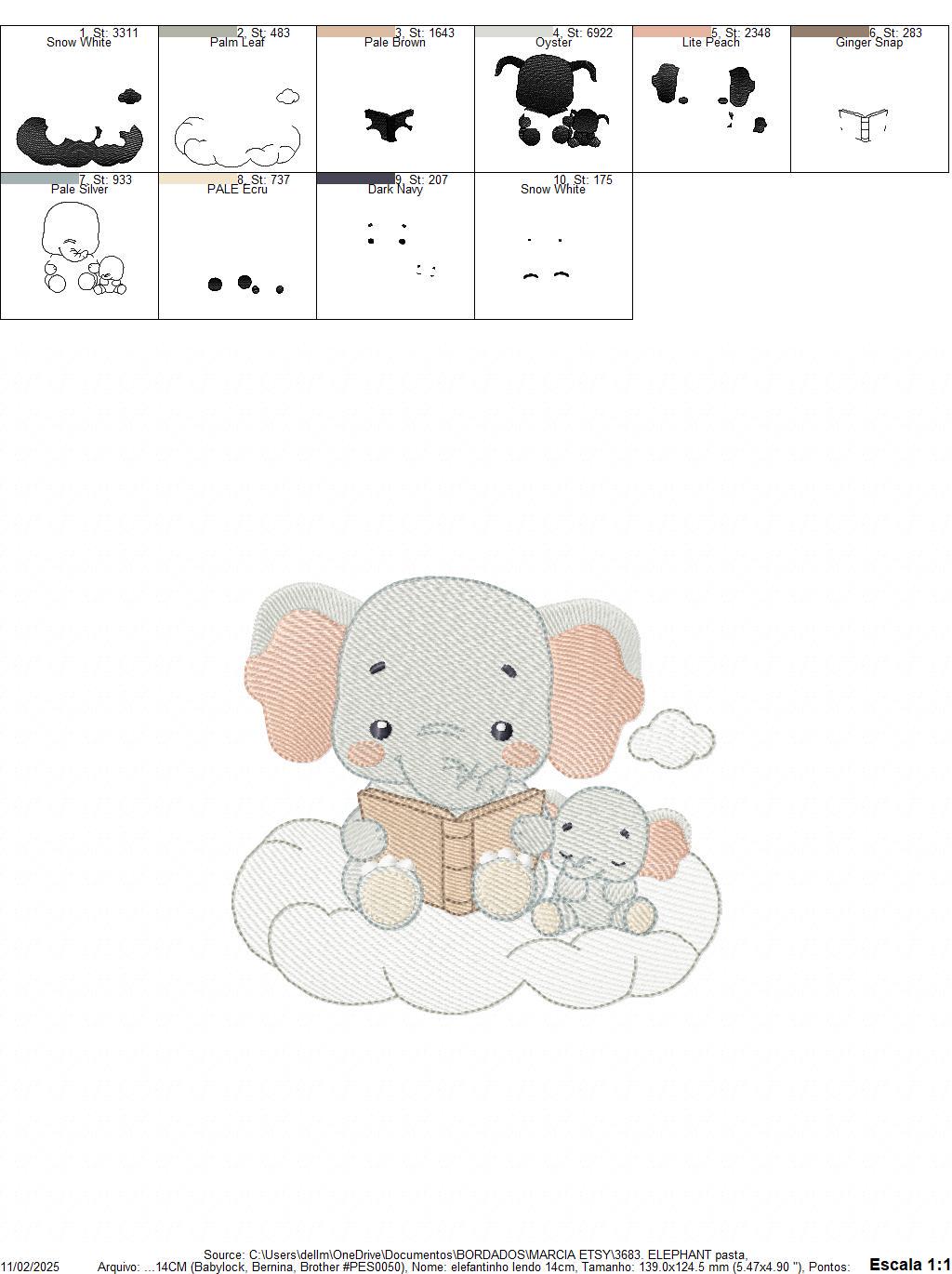 Elephant reading embroidery designs - Animal with cub machine embroidery pattern - Baby Boy reading a book file - Instant download pes jef