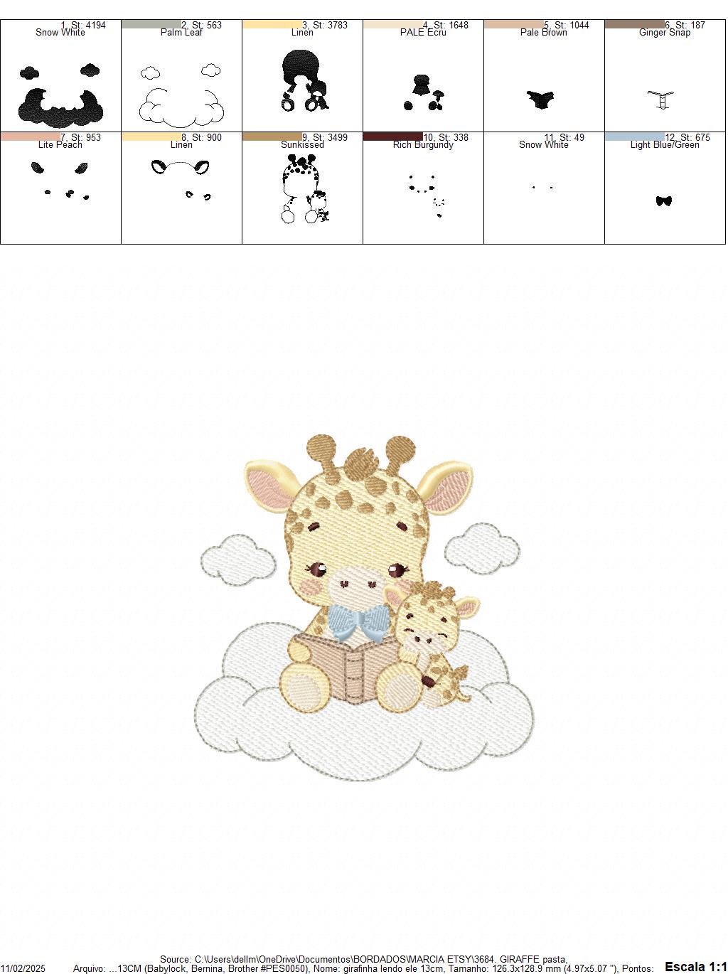 Reading Giraffe embroidery design - Safari Wild Animal with cub machine embroidery pattern - Baby Boy reading a book - Instant download pes