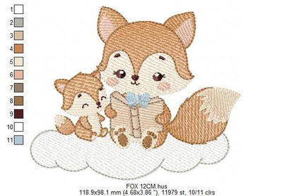 Fox reading embroidery designs - Red Fox with cub machine embroidery pattern - Baby boy reading file - Instant download pes jef dst hus vp3