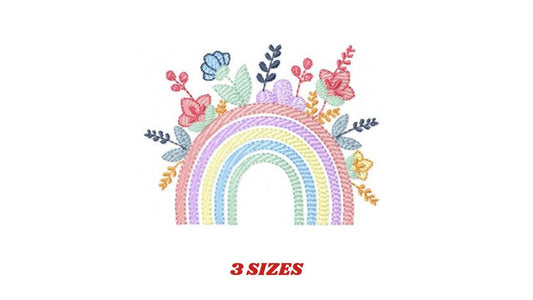 Rainbow with flowers embroidery design - Colorful Rainbow garden machine embroidery pattern - Instant digital download pes jef dst hus vp3