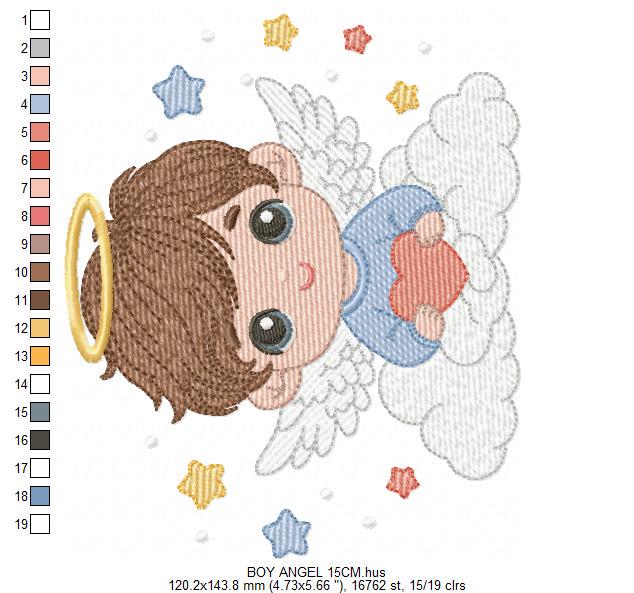 Angel with wings embroidery designs - Angelic Baby boy with cloud machine embroidery pattern - Boy with wings - Instant download pes jef dst