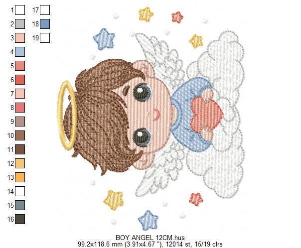 Angel with wings embroidery designs - Angelic Baby boy with cloud machine embroidery pattern - Boy with wings - Instant download pes jef dst