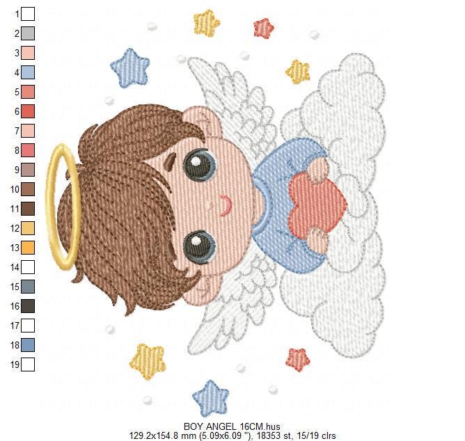 Angel with wings embroidery designs - Angelic Baby boy with cloud machine embroidery pattern - Boy with wings - Instant download pes jef dst