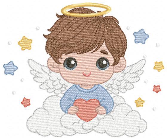 Angel with wings embroidery designs - Angelic Baby boy with cloud machine embroidery pattern - Boy with wings - Instant download pes jef dst