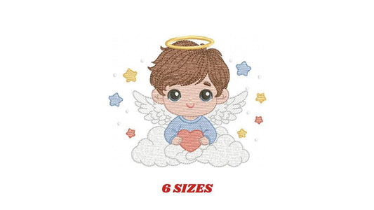 Angel with wings embroidery designs - Angelic Baby boy with cloud machine embroidery pattern - Boy with wings - Instant download pes jef dst