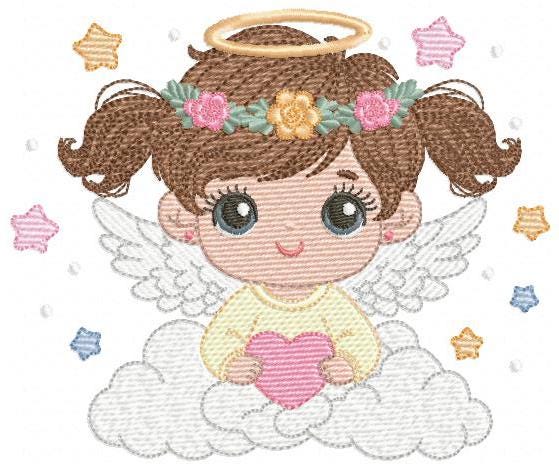 Angel with wings embroidery designs - Angelic Baby girl with cloud machine embroidery pattern - Girl with wings - Instant download pes jef