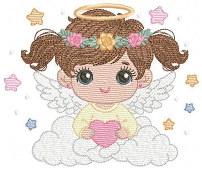 Angel with wings embroidery designs - Angelic Baby girl with cloud machine embroidery pattern - Girl with wings - Instant download pes jef